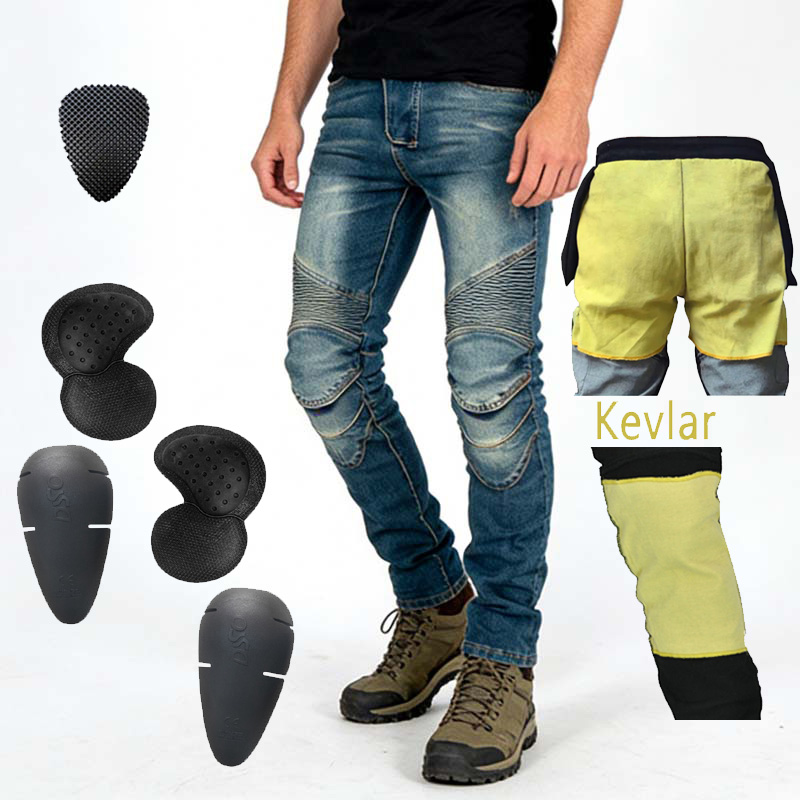 Motorcycle Gear Jeans - Men Blue Kevlar Motorcycle Jeans Premium