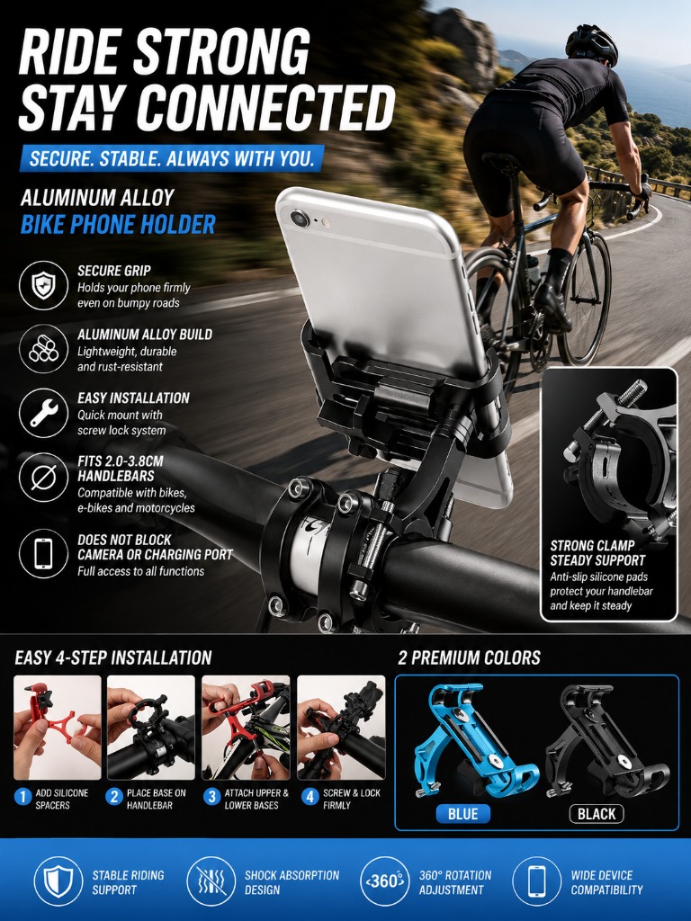 1pc Aluminum Alloy Phone Holde - Phone Mount Handlebar recension och pris