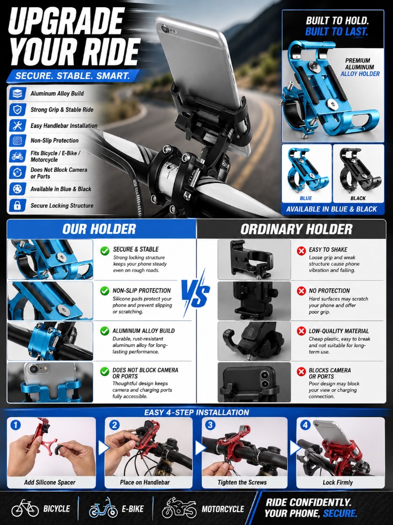 1pc Aluminum Alloy Phone Holde - Phone Mount Handlebar recension och pris