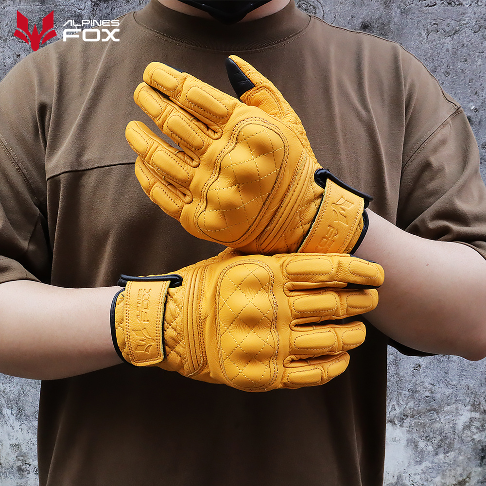 Retro Motorcycle Gloves Real L - Motorcycle Gear Yellow recension och pris